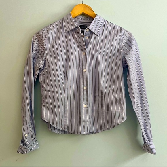 Gap NWT Organic Cotton Pinstriped Cropped Button Down Size PXS Blue White Black - Picture 6 of 15